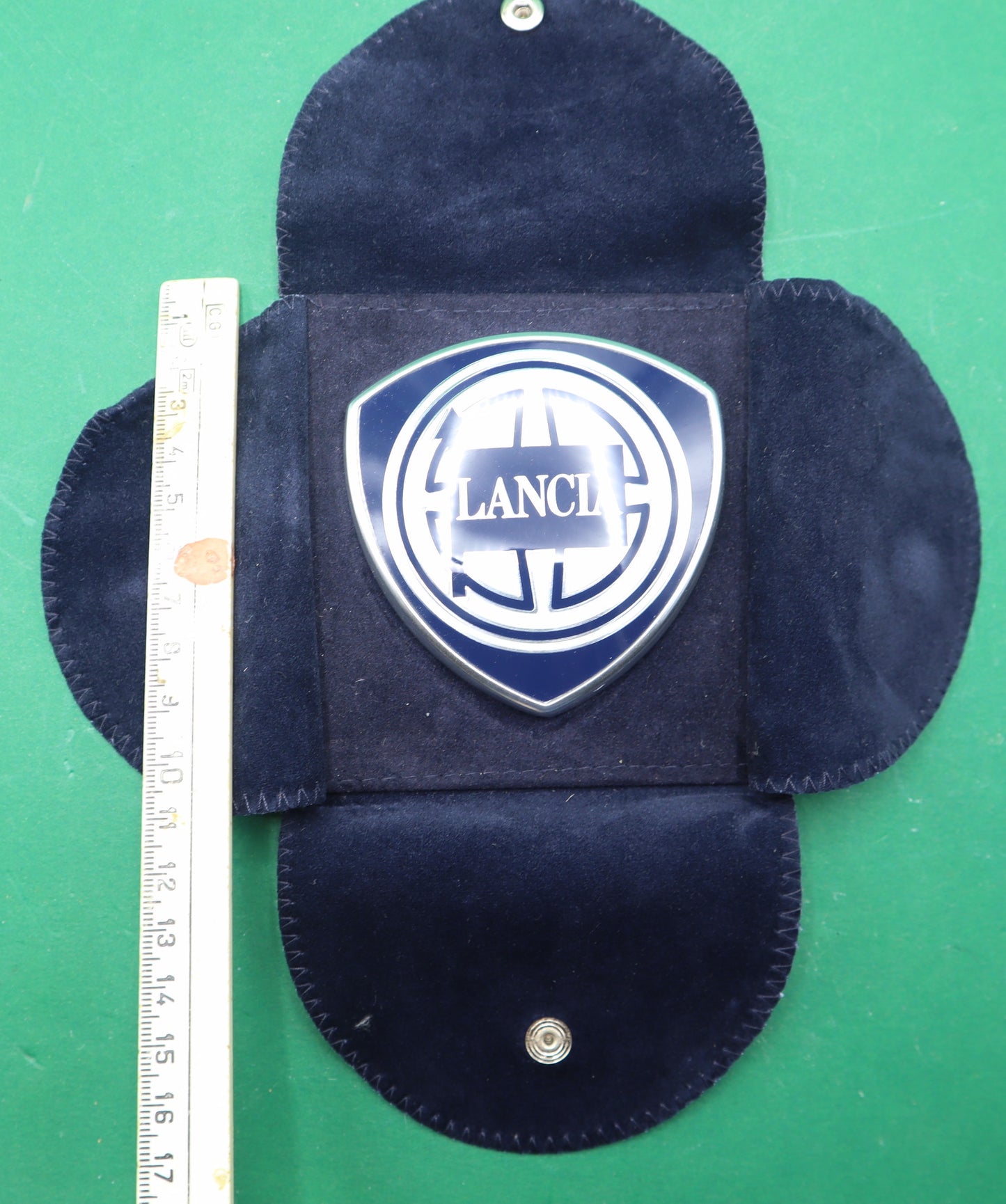 Vintage Lancia Car Emblem  Enamel logo with Velvet pouch paper holder