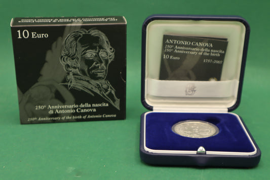 10 EURO Moneta PROOF Argento 2007 Antonio Canova 250 Anniversario COFANETTO