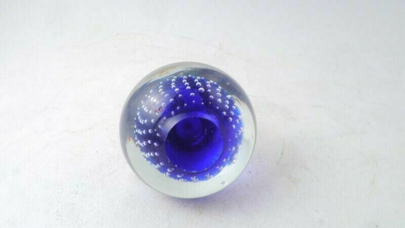 Vintage RARE Deep Blue Murano Glass paperweight Bubbles Pear Paperweight