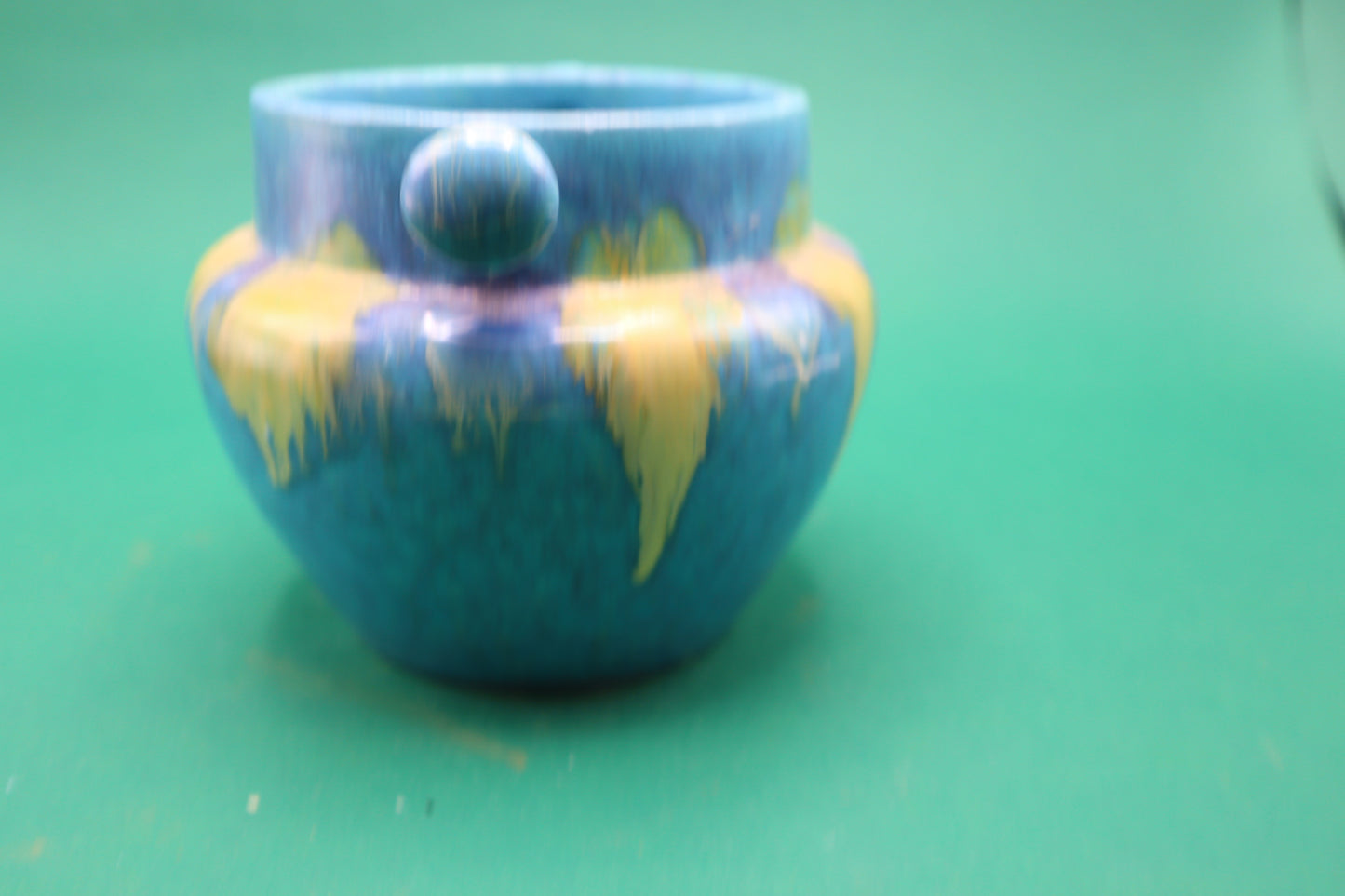 Vintage Blue Ceramic Vase vasetto Turquoise Yellow